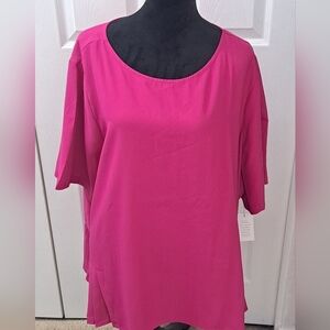 Eloquii Plus Size Raspberry Blouse With A Pleated Hem Line